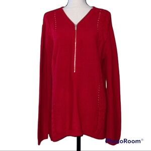 NY&C size XL womens pullover hi low sweater red half zip v-neck long sleeve nwt